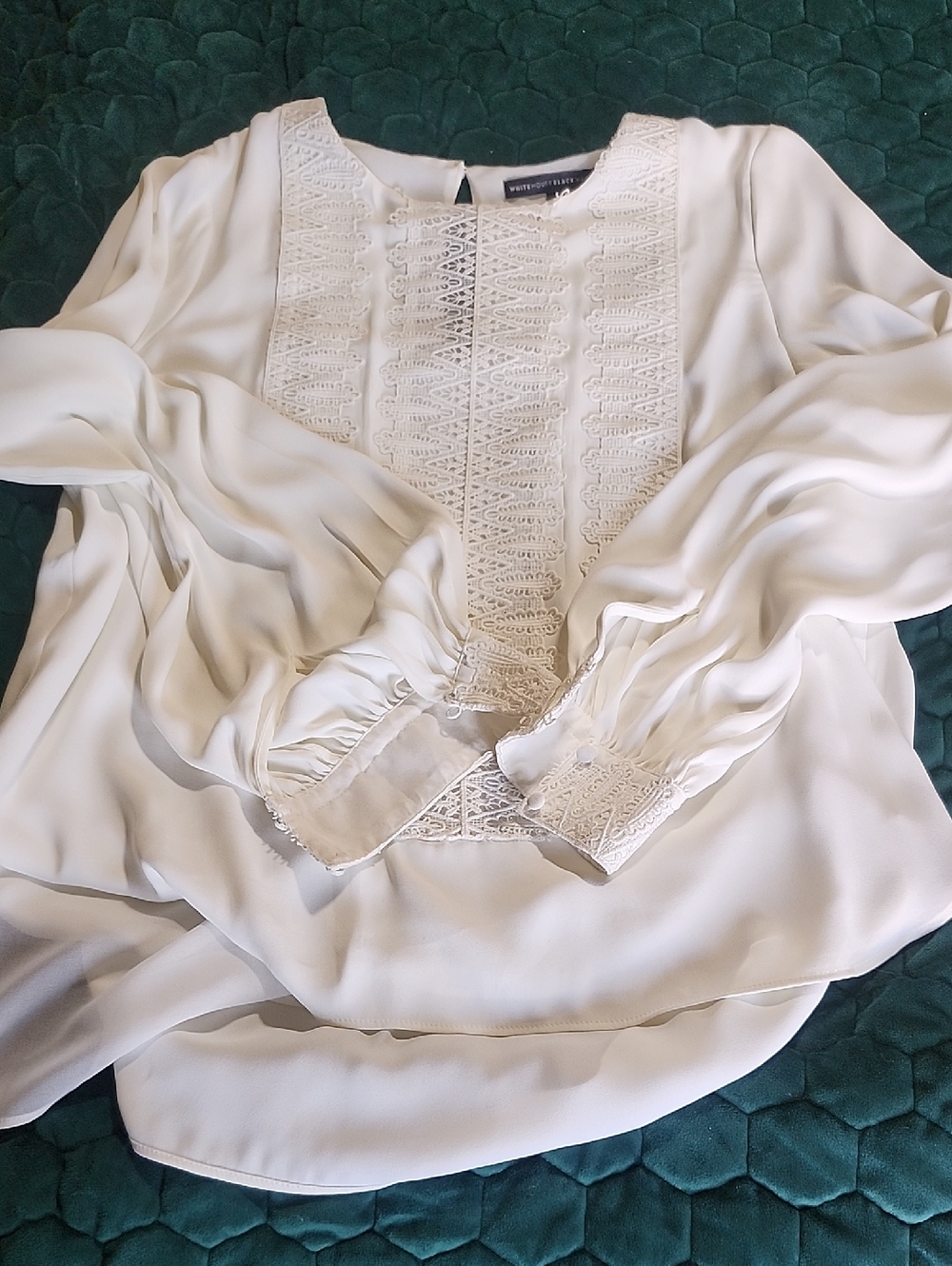 White House Black Market Ivory Lace-Panel Blouse. White House Black Market